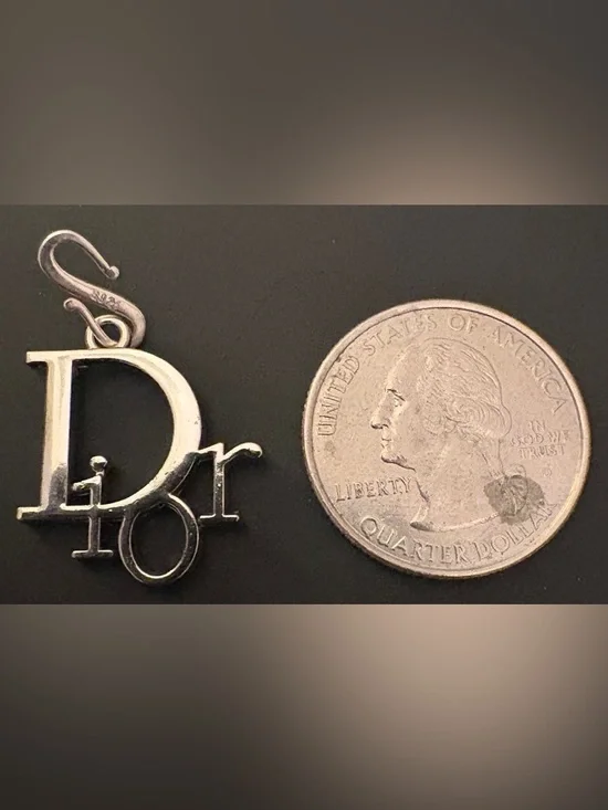 Christian Dior Logo Charm Pendant Silver Tone w/ 925 Detail Statement Piece - Picture 4 of 4